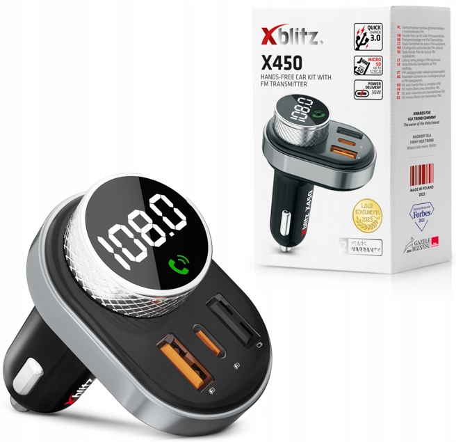 ZESTAW GŁOŚNOMÓWIĄCY Z TRANSMITEREM FM XBLITZ X450