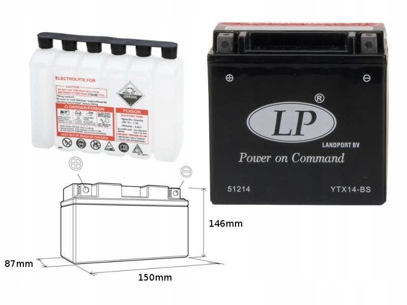Landport Batéria YTX14BS (ma LTX14-BS) 12V 12AH 152X88X147 Bezúdržbový