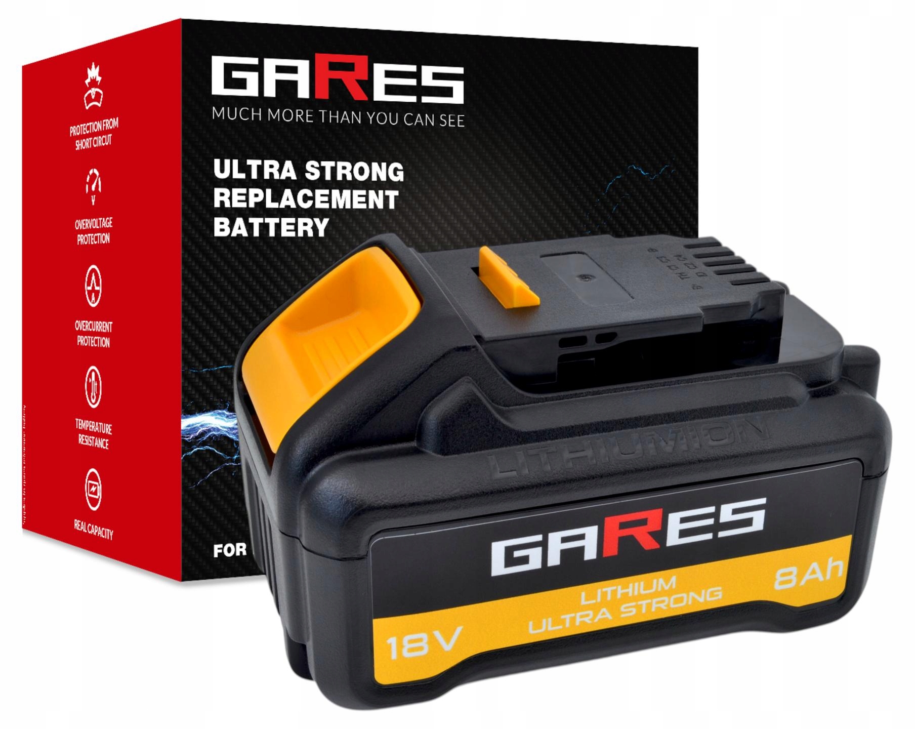 Akumulátor Gares pro Dewalt Xr DCB180 DCB181 DCB182 18V 8Ah