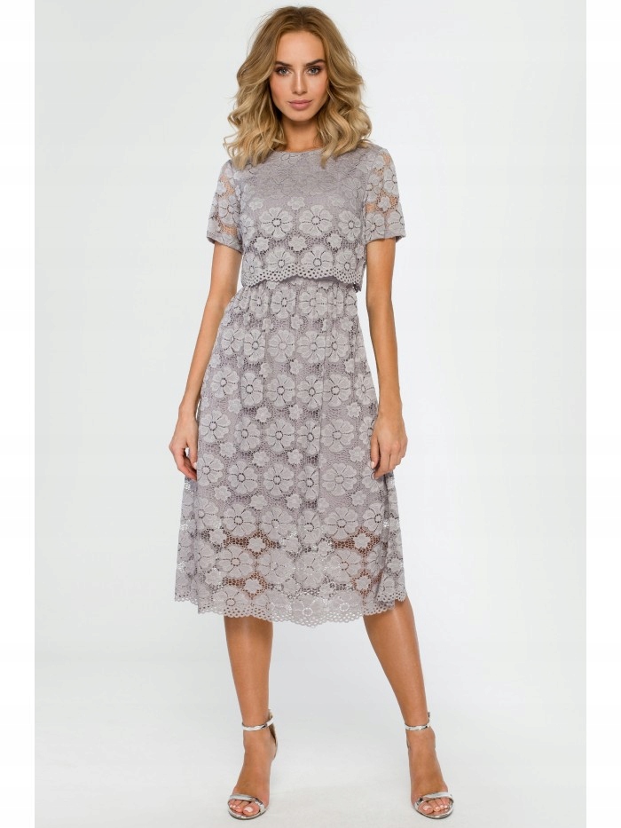 M405 Krajková šaty midi šedá Eu XL