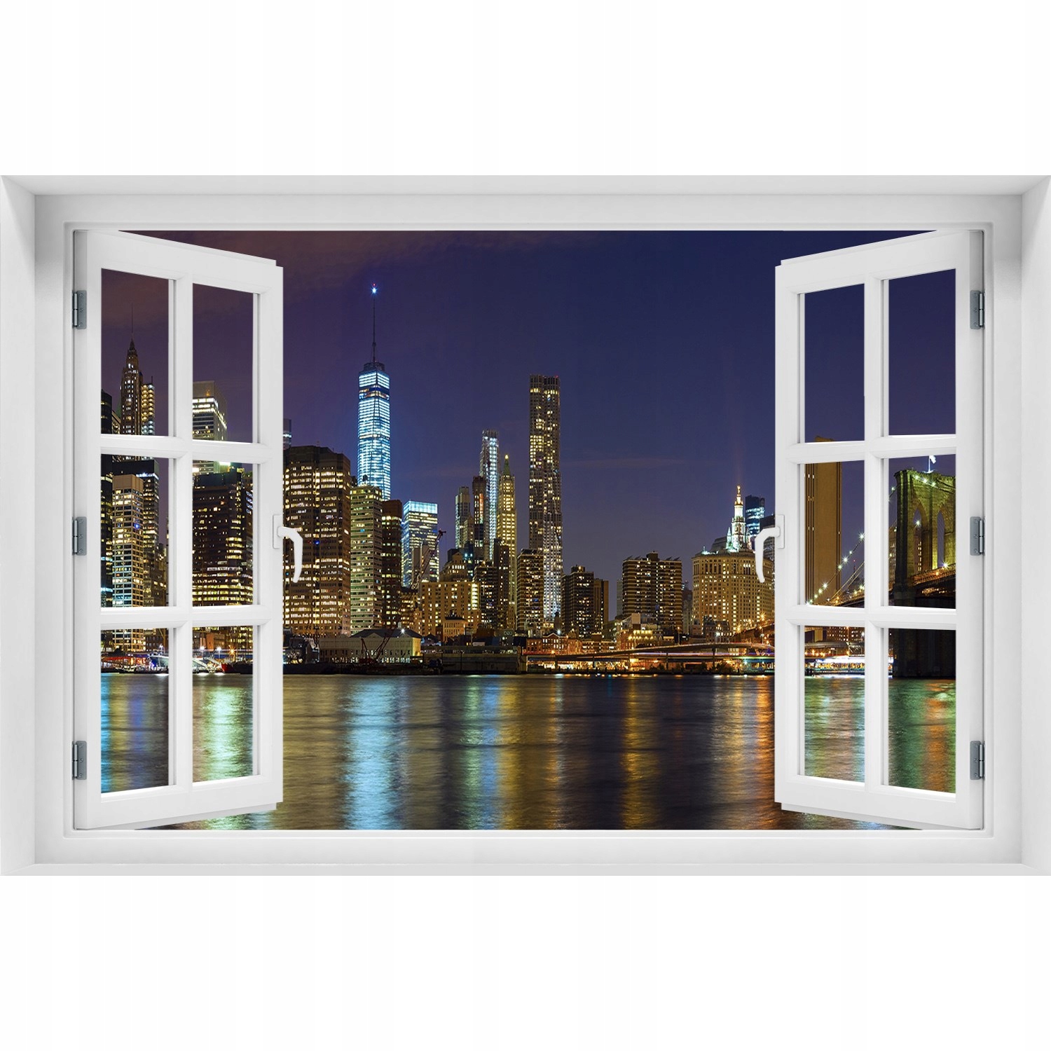 

Fotoobraz Naklejka ścienna 3D Okno Manhattan nocą