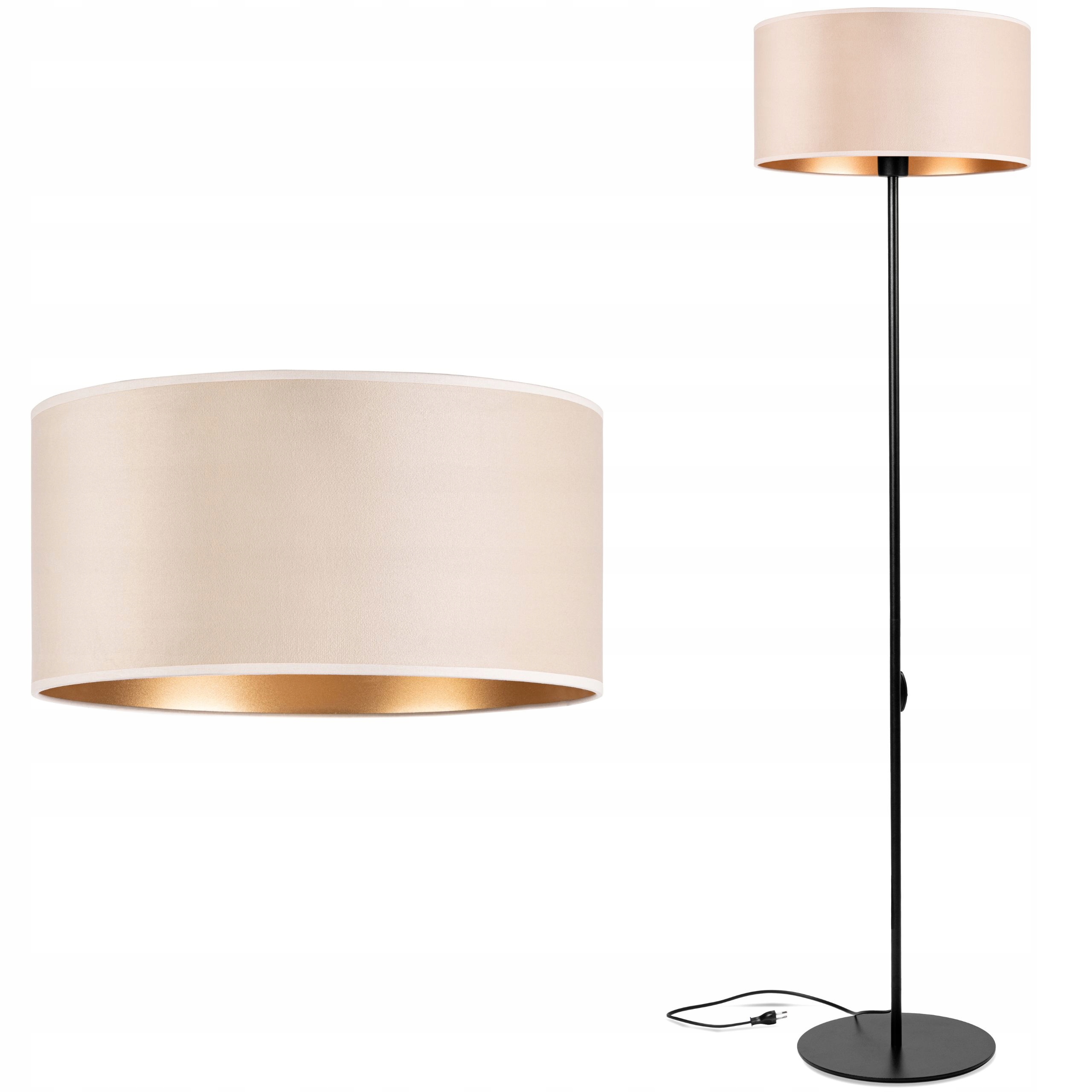 Lampa stojąca podłogowa Loft Abażur Welur beżowy złoty