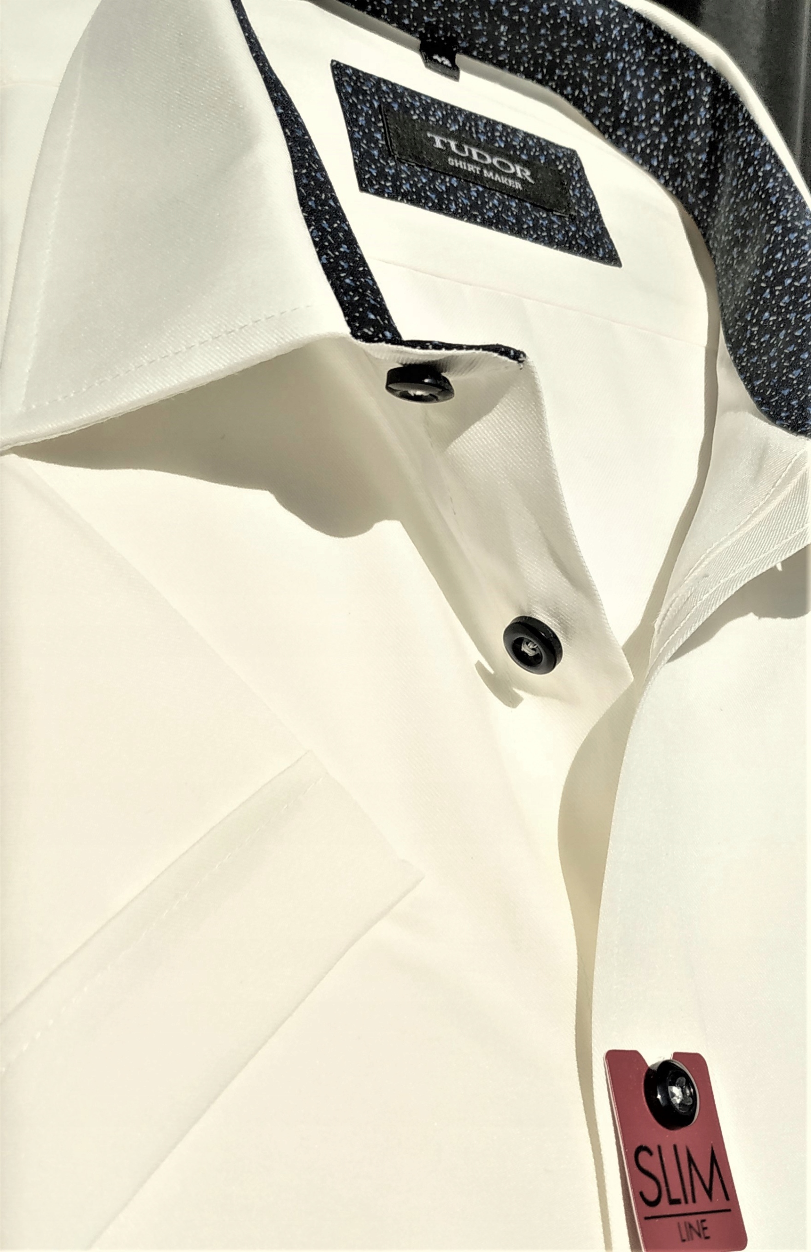 KREMOWA KOSZULA MĘSKA KR. RĘKAW SLIM TUDOR r. 42 Odcień ecru