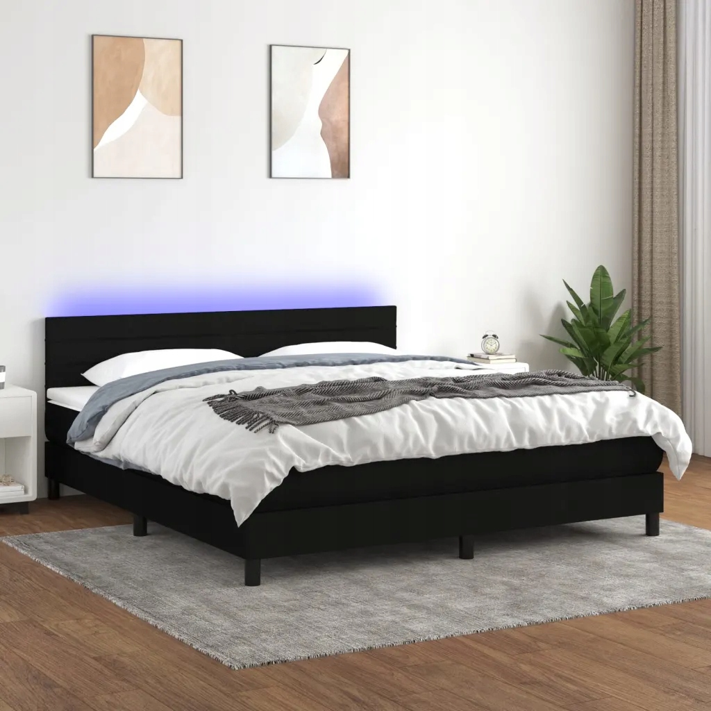 Box spring postel s matrací a Led černá 180x200 cm textil Černý 3133255