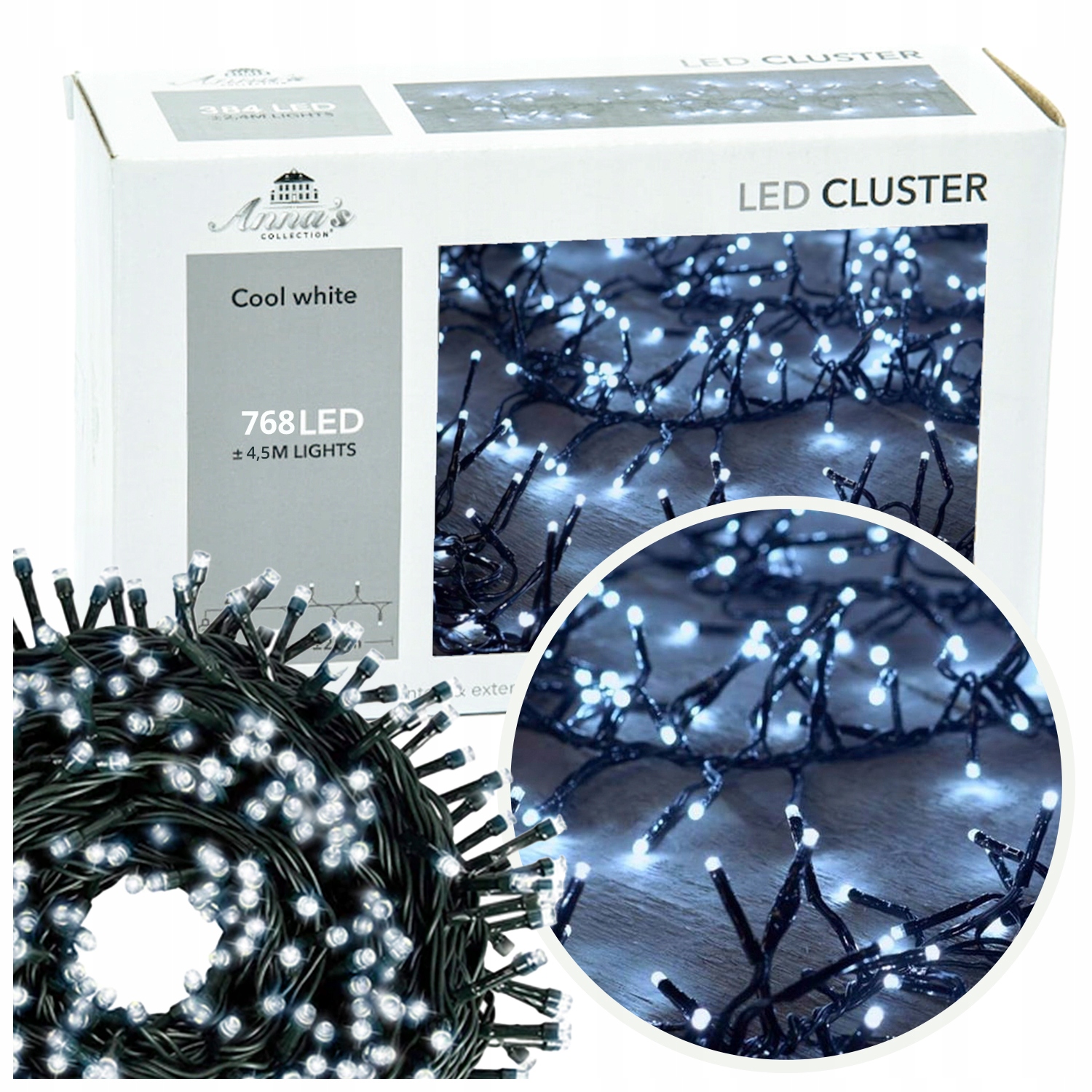 

Lampki Choinkowe Zewnętrzne Led 4,5 m Białe Zimne