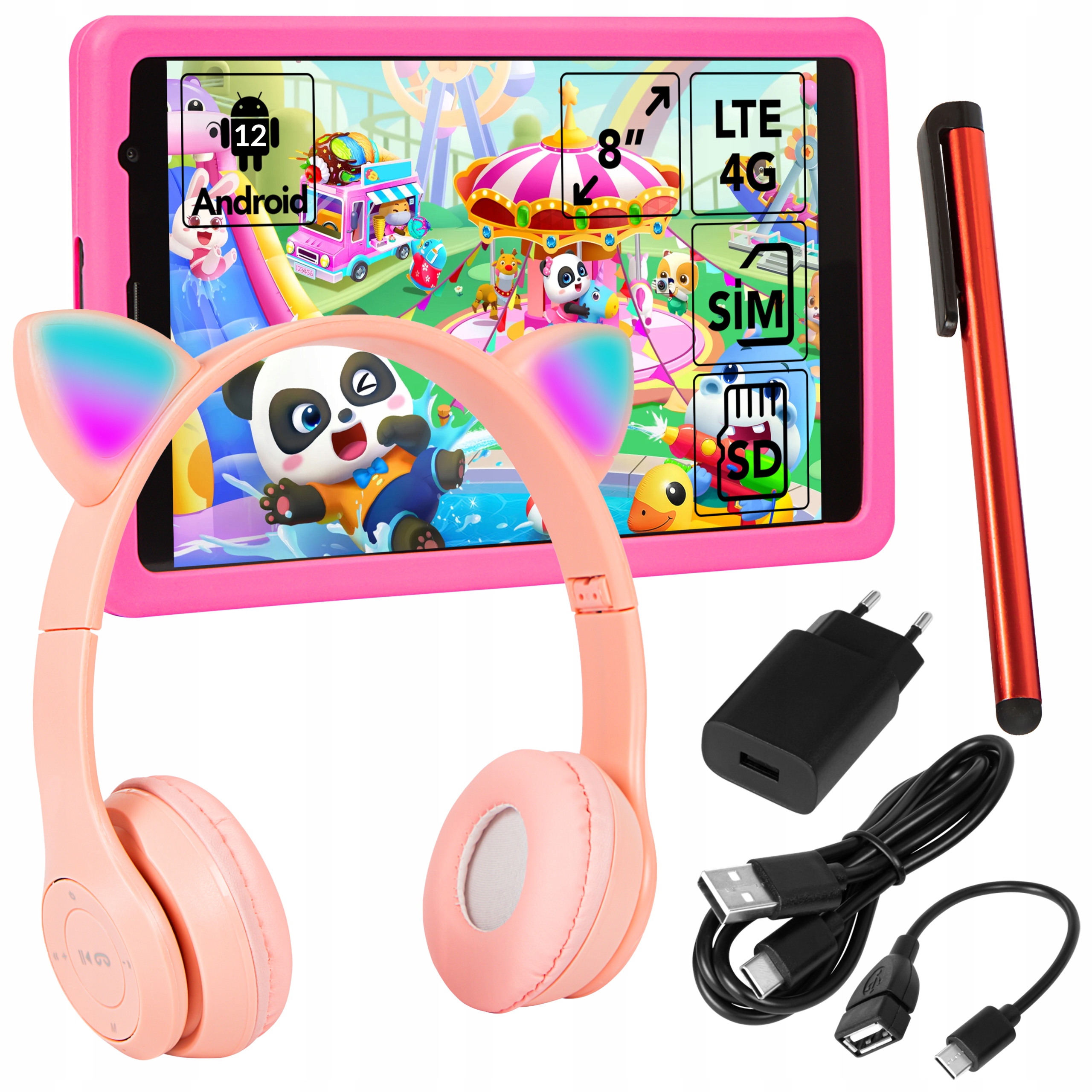 TABLET 8" 4G LTE 4/64GB WiFi GPS HD ANDROID ZESTAW SŁUCHAWKI ETUI RYSIK