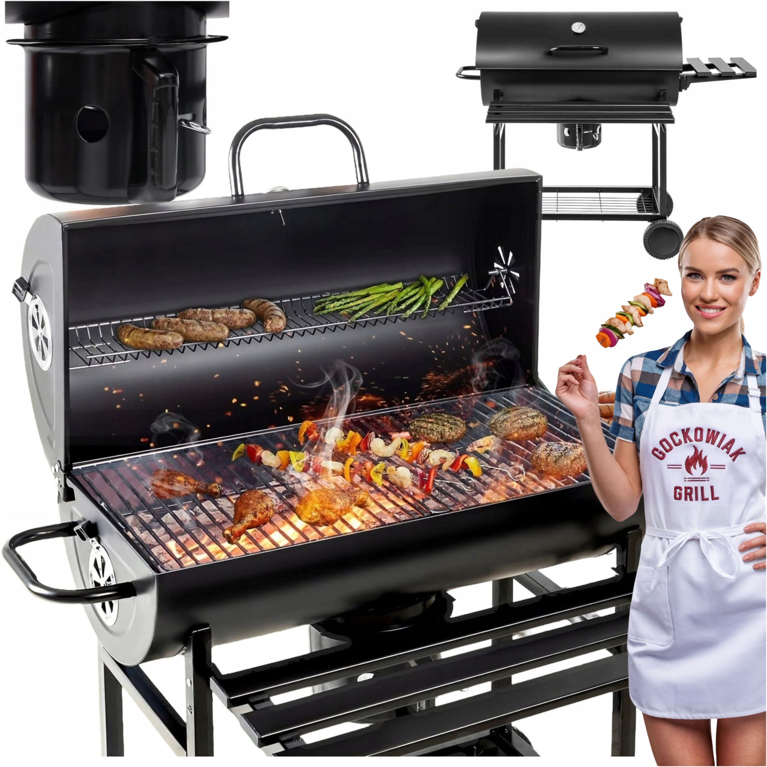 Grill Gril Ogrodowy Węglowy Pokrywa Popielnik Termometr Beczka XXL