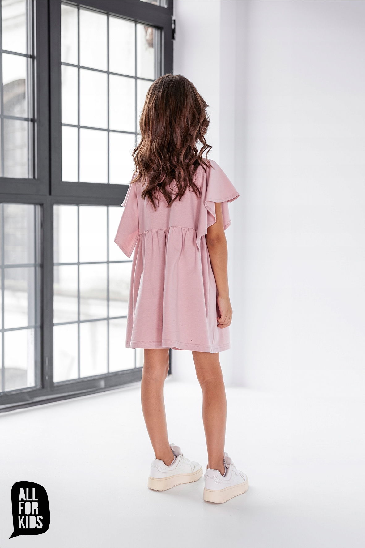 RÓŻOWA bawełniana SUKIENKA z falbankami ALL FOR KIDS 128/134 Kolor różowy