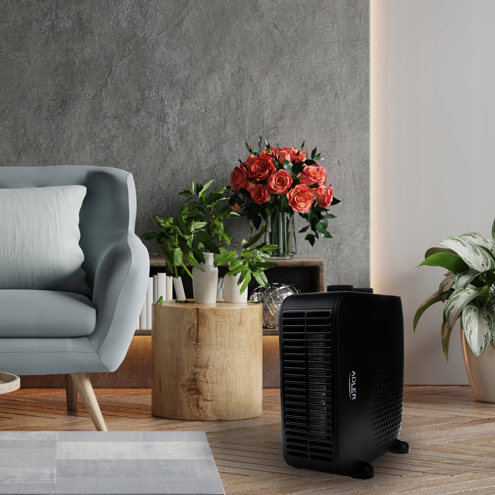 Termowentylator AD 7725 Black 2000W 2 Poziomy Mocy + Termostat