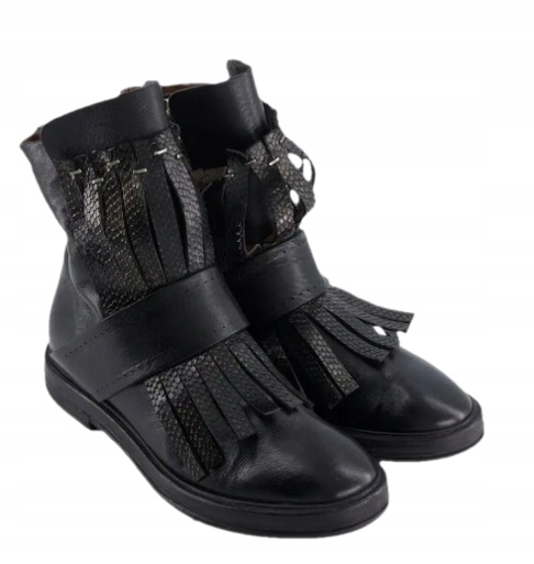 A.S.98 Černé Kotníkové Boty Z Přírodní Kůže S Třásněmi 38 3_A