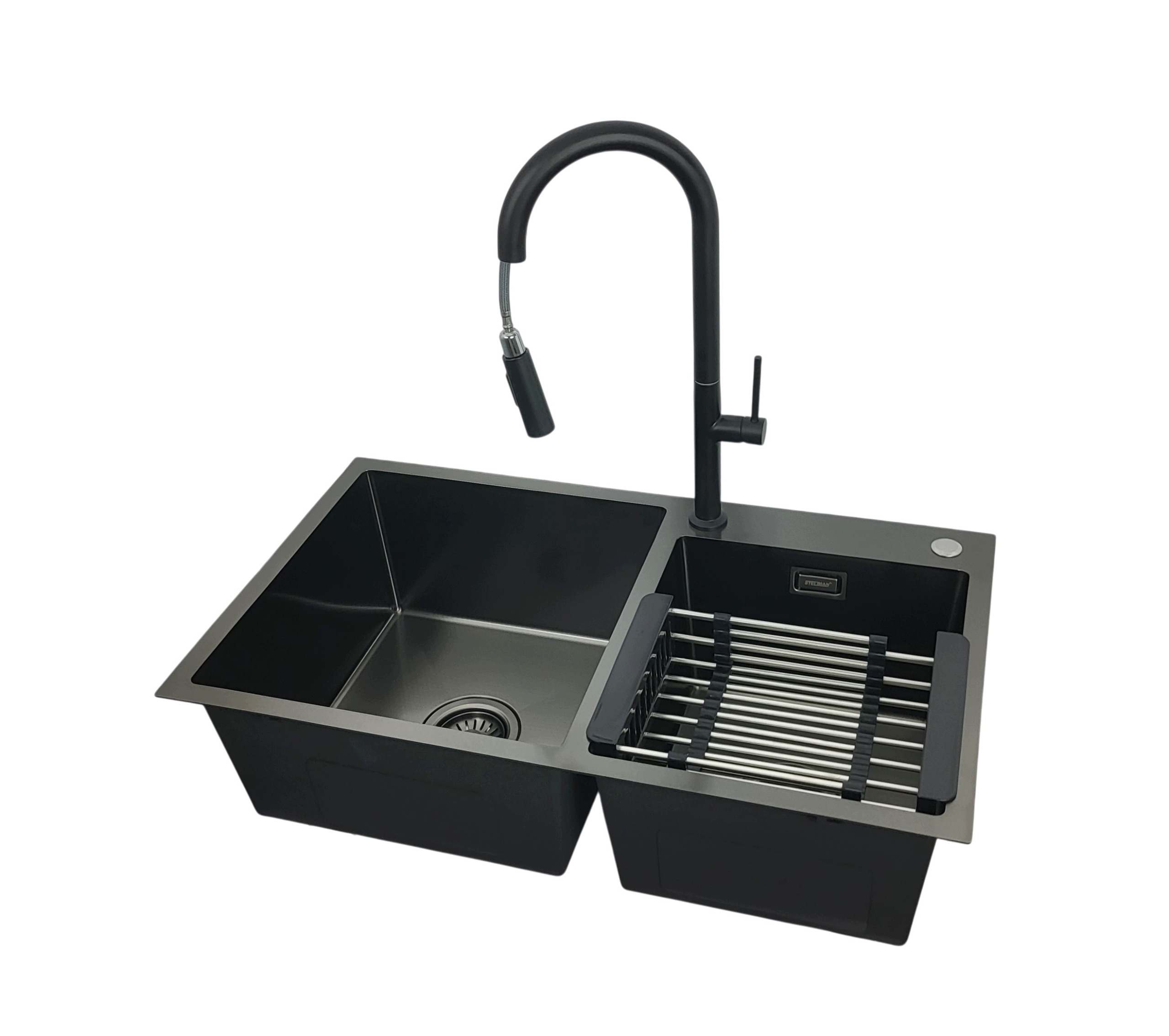 Zlewozmywak stalowy 78x45 Black Bateria Lira mat Czarny Koszyk