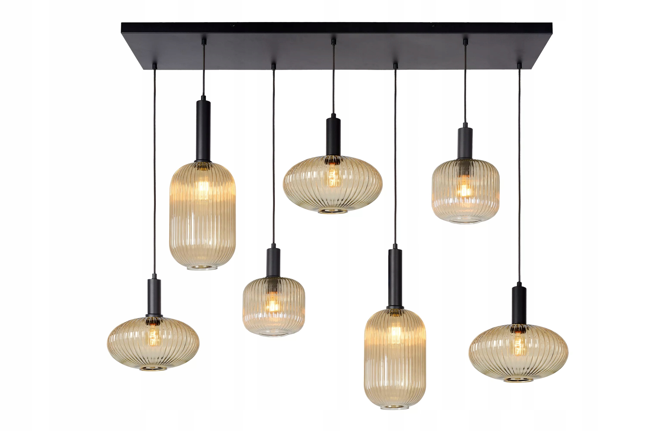 Moderná závesná lampa čierna nepravidelné sklenené tienidlá 7 bodov Lucide