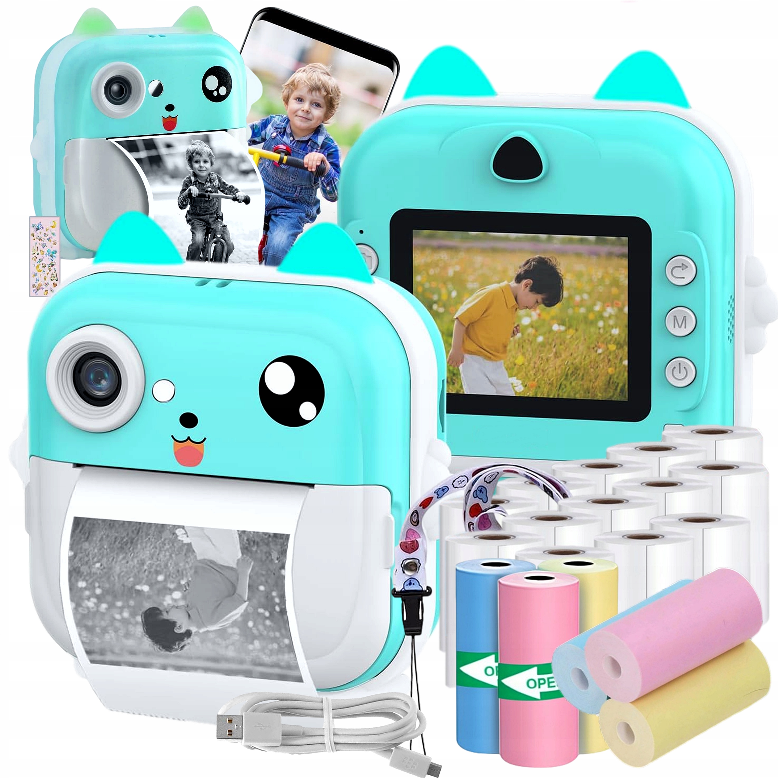 Drukuś Mini Drukarka Termiczna Aparat Natychmiastowy dla dzieci 2w1 Rolki