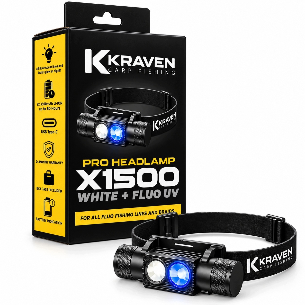 Kraven Pro Headlamp X1500 White Uv Fluo