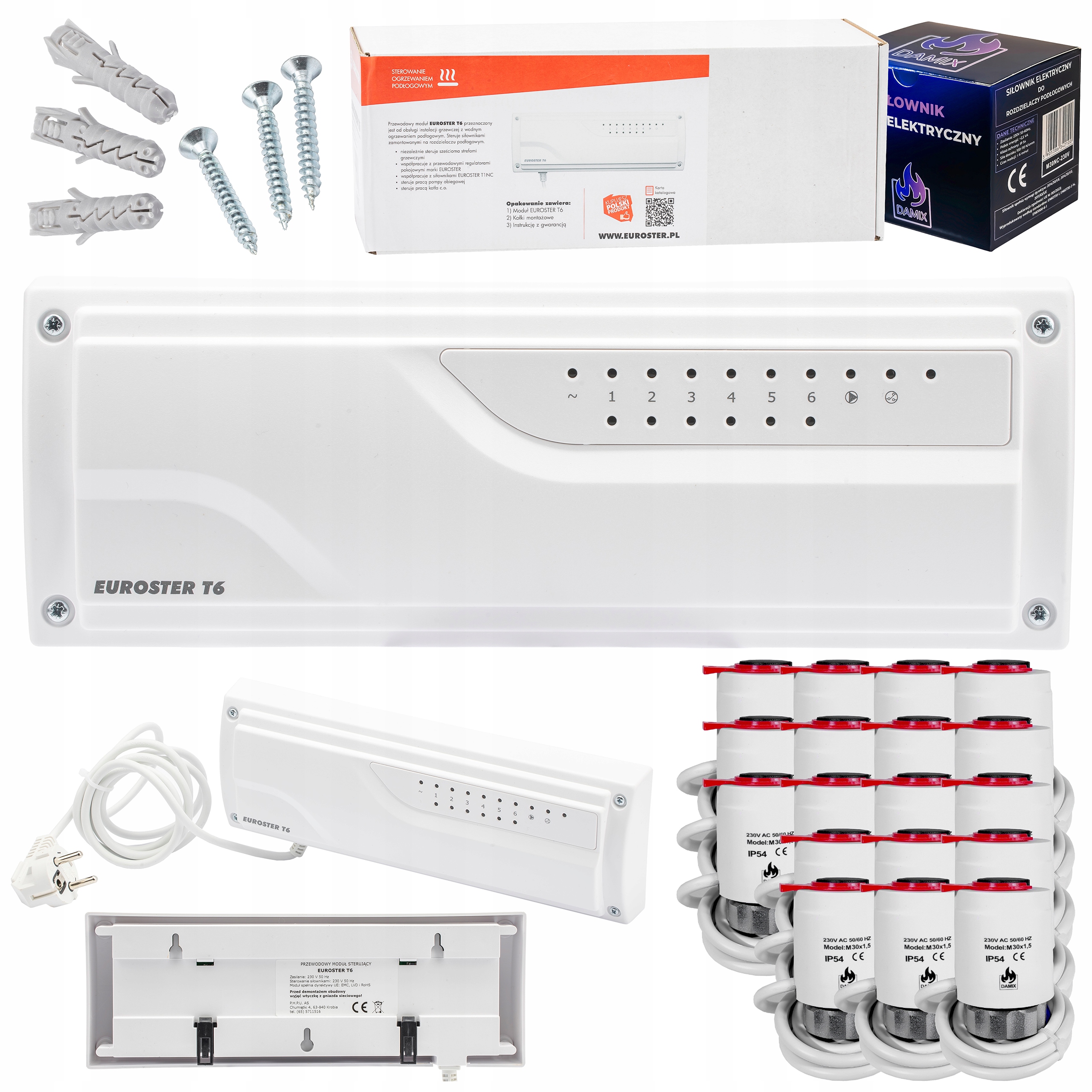 Sterownik Listwa Euroster T6 +18xSIŁOWNIK Termoelektryczny M30NC 230V Damix