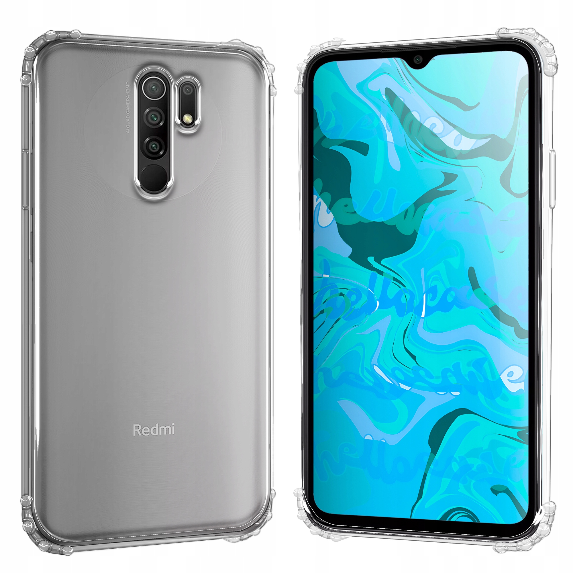 ETUI PANCERNE DO XIAOMI REDMI 9 | CASE SILIKON GUMOWE SLIM SHOCK + SZKŁO 9H Marka Hello Case