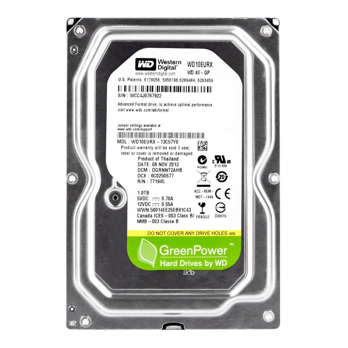 Wd Green 1TB 5,4k 64MB Sata III 3,5'' WD10EURX