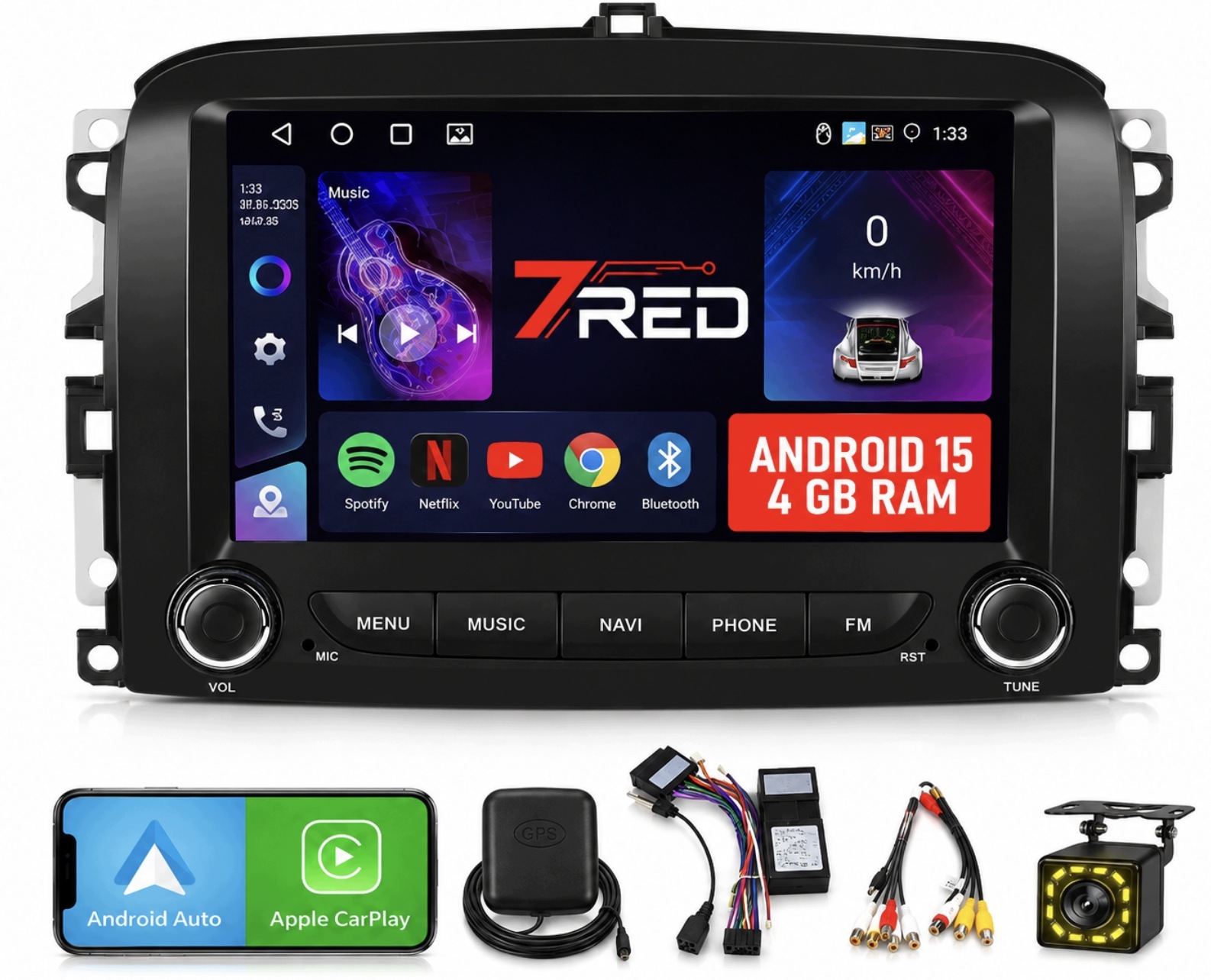 Radio Fiat 500L 2013-2019 Android 15 CarPlay WiFi Rds Gps 7'' 6+128GB A4351