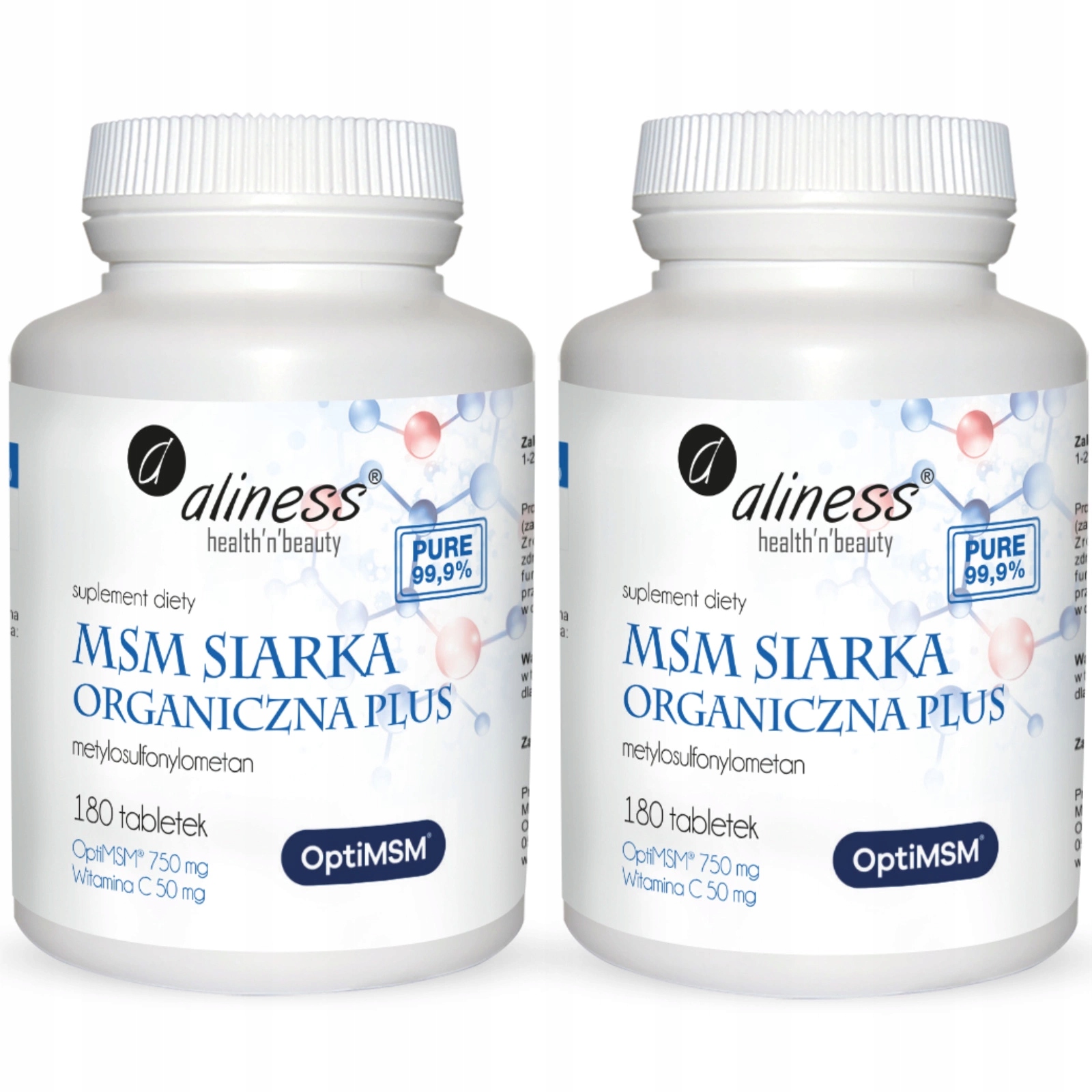2x Aliness Msm Siarka Organiczna Plus Opti Msm 180 tabl Stawy Trądzik Włosy