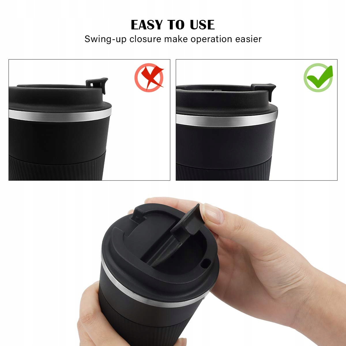 KETIEE Kubek Termiczny Izolacyjny Podróżny 510ml Czarny — miniatura 6