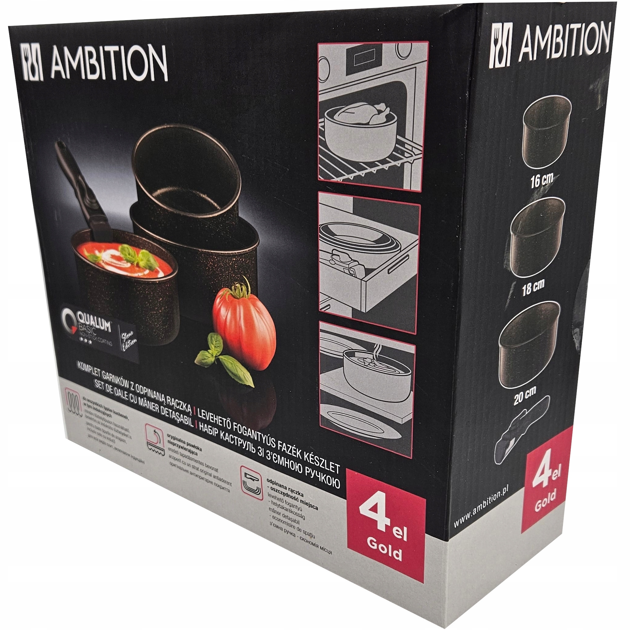ZESTAW garnków AMBITION GOLD rączka INDUKCJA 4el Marka Ambition