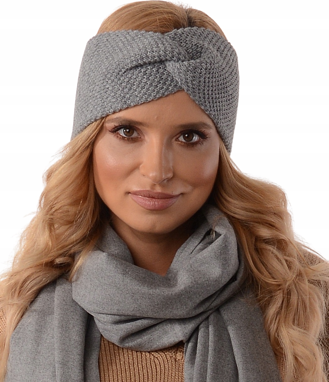 

Szara ciepła opaska damska na zimę uszy Boho O3