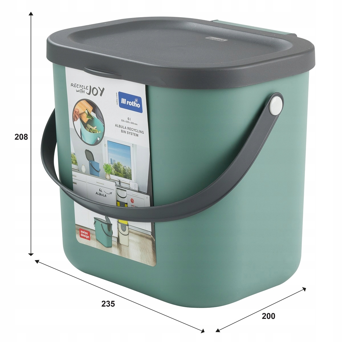 ALBULA Kosz, pojemnik, system do segregacji odpadów 6 L - ROTHO Kolor zielony