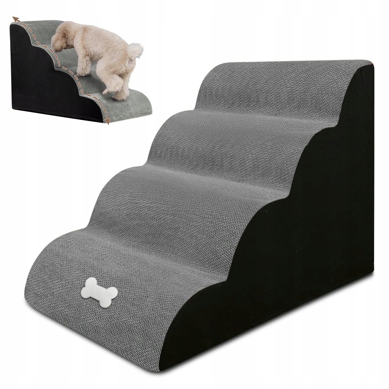 Levně Schůdky Pro Psy A Kočky Dlouhé A Mírné Schody 4 Patra Šedé