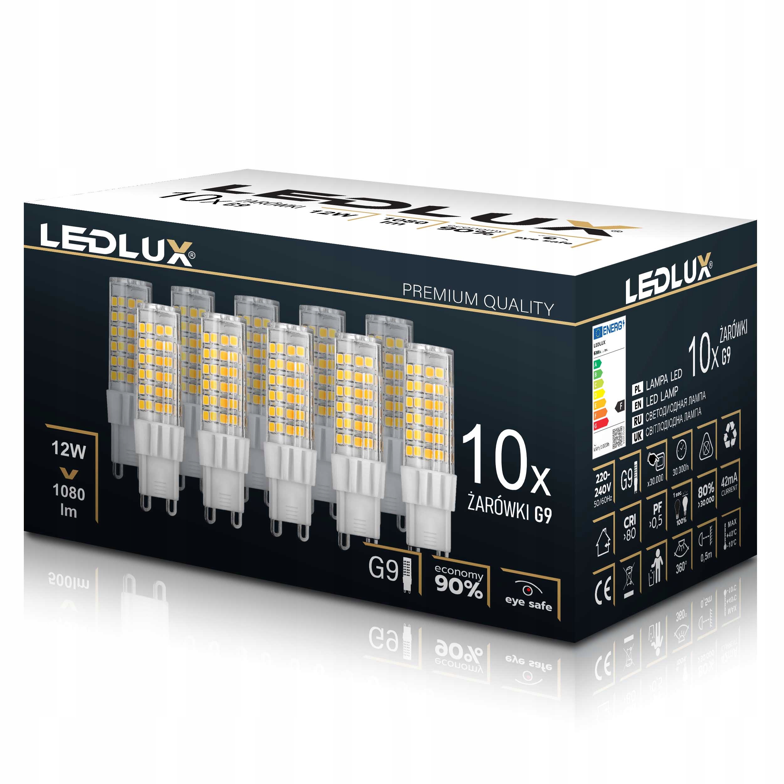 10X Żarówka Led G9 12W =95W ciepła neutralna zimna Premium Ledlux nie mruga