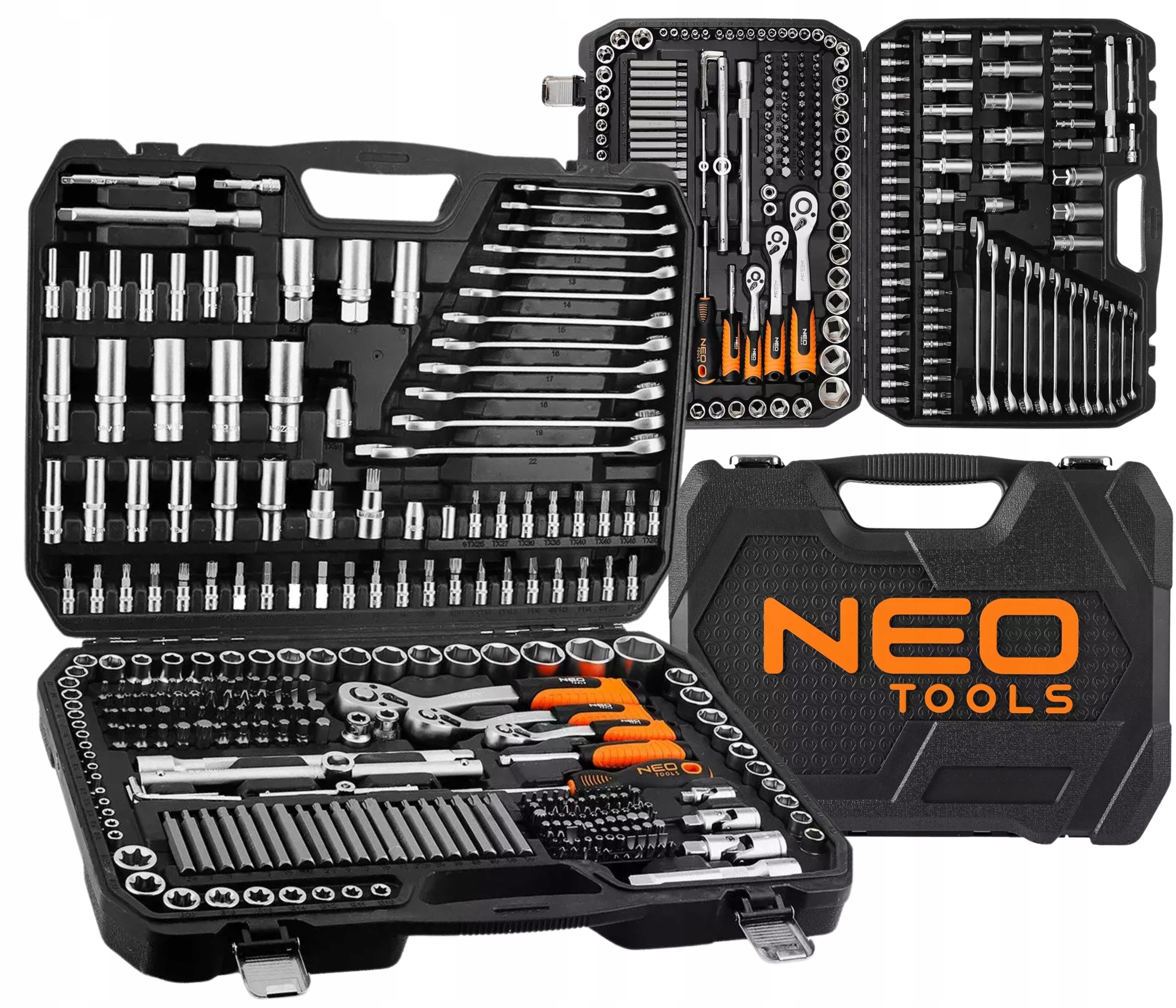 Neo Duży Zestaw Kluczy Nasadowych 300 el. 1/2 1/4 3/8 Klucze Nasadowe CrV