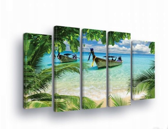 Obraz 150x100 Tropická pláž rajský ostrov palmy more oceán lode
