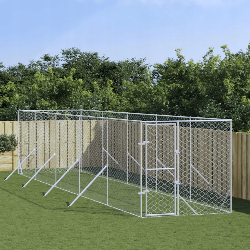 Fionshop 262916535 Venkovní psí kotec stříbrný 2 x 10 x 2 m pozinkovaná o