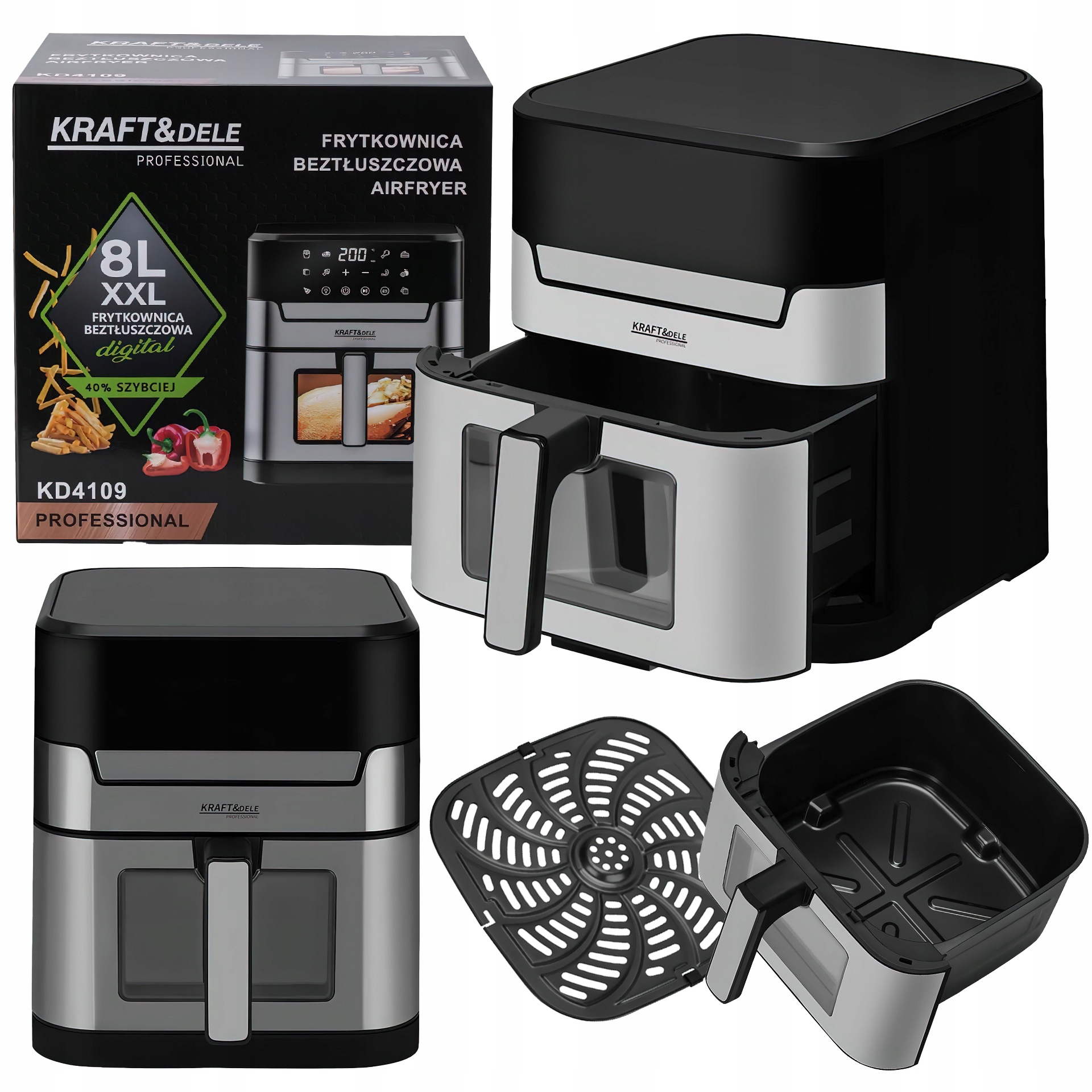 Beztuková Led fritéza Airfryer 8L 2200W XXL 10 režimů vaření