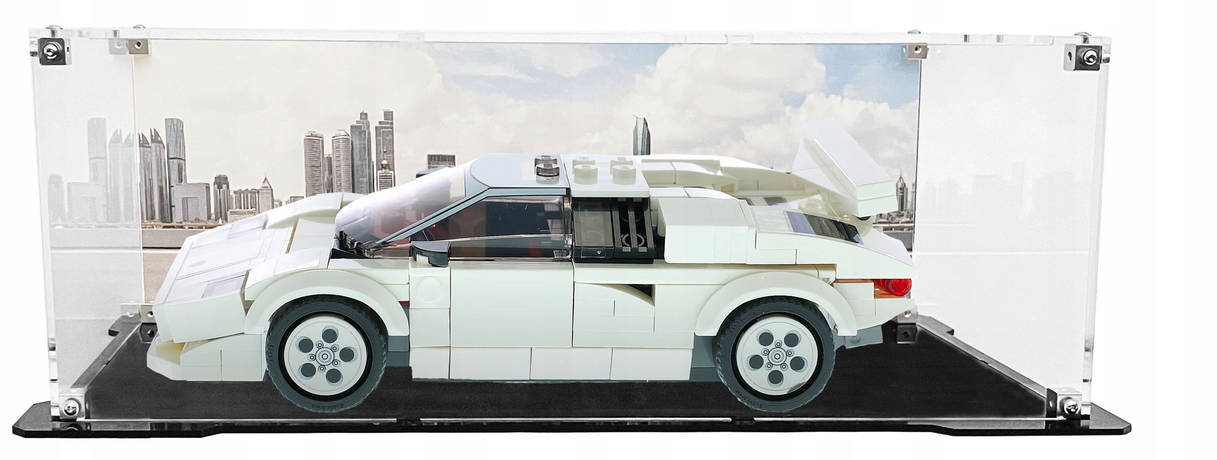 Vitrína s černou základnou a pozadím pro sadu Lego 76908 Lamborghini Countach