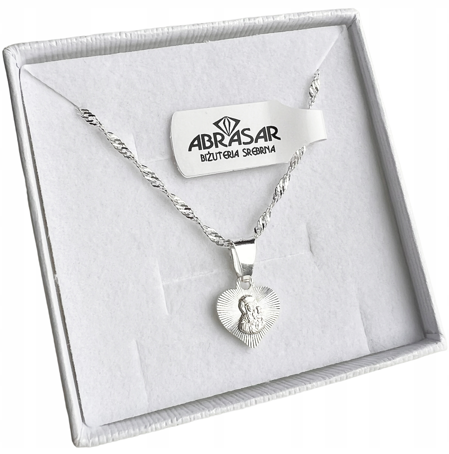 SREBRNY ŁAŃCUSZEK I MEDALIK KOMUNIJNY SERCE MATKA BOSKA CZĘSTOCHOWSKA Materiał Srebro