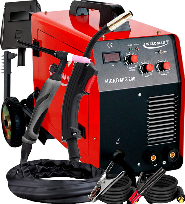 Invertorová Svářečka Migomat Poloautomatická Weldman Micro Mig 200 230V 200A Mma