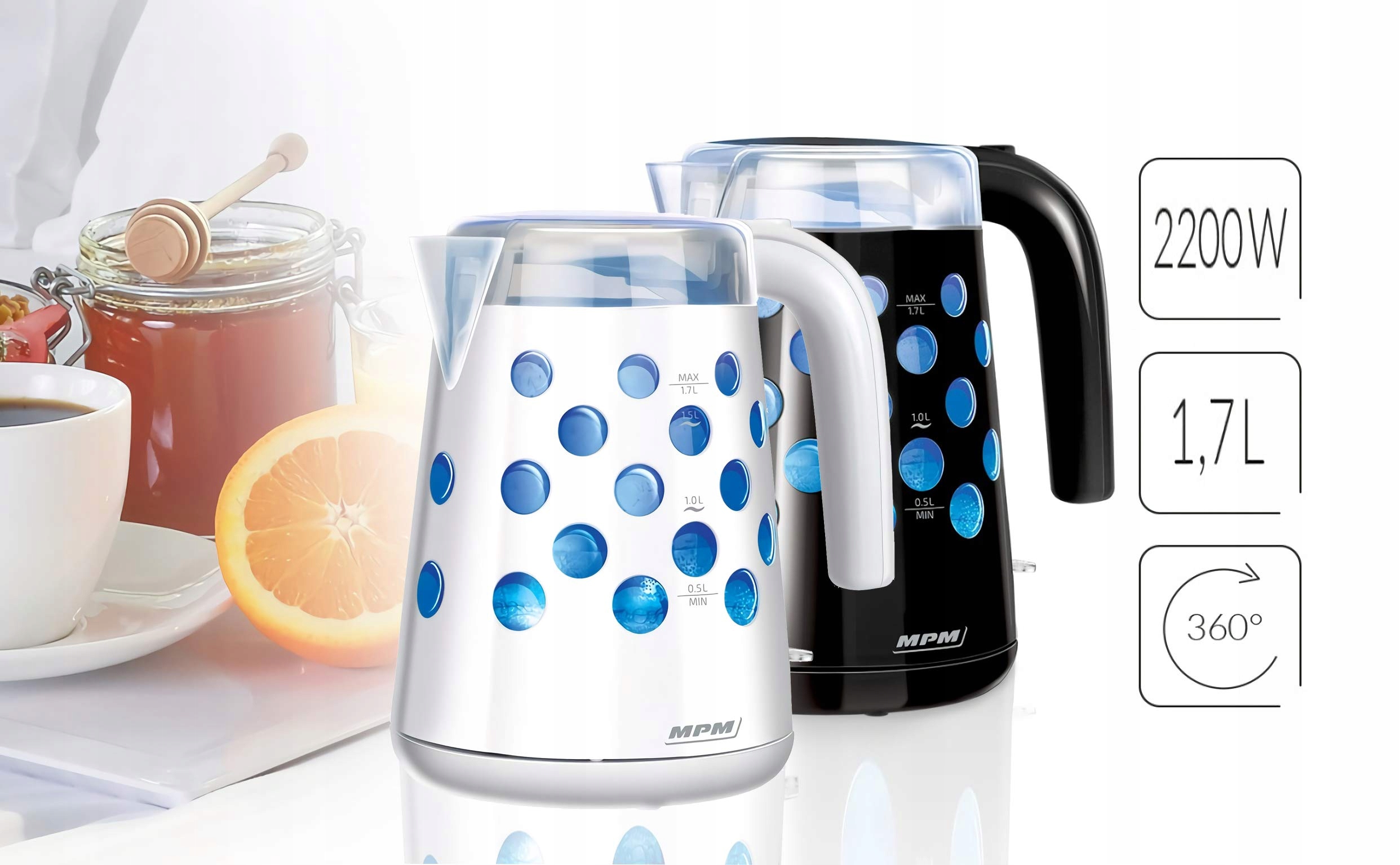 MPM Elektryczny Czajnik 1,7L Bezprzewodowy BPA Free Automatyczne Wyłączanie — miniatura 3