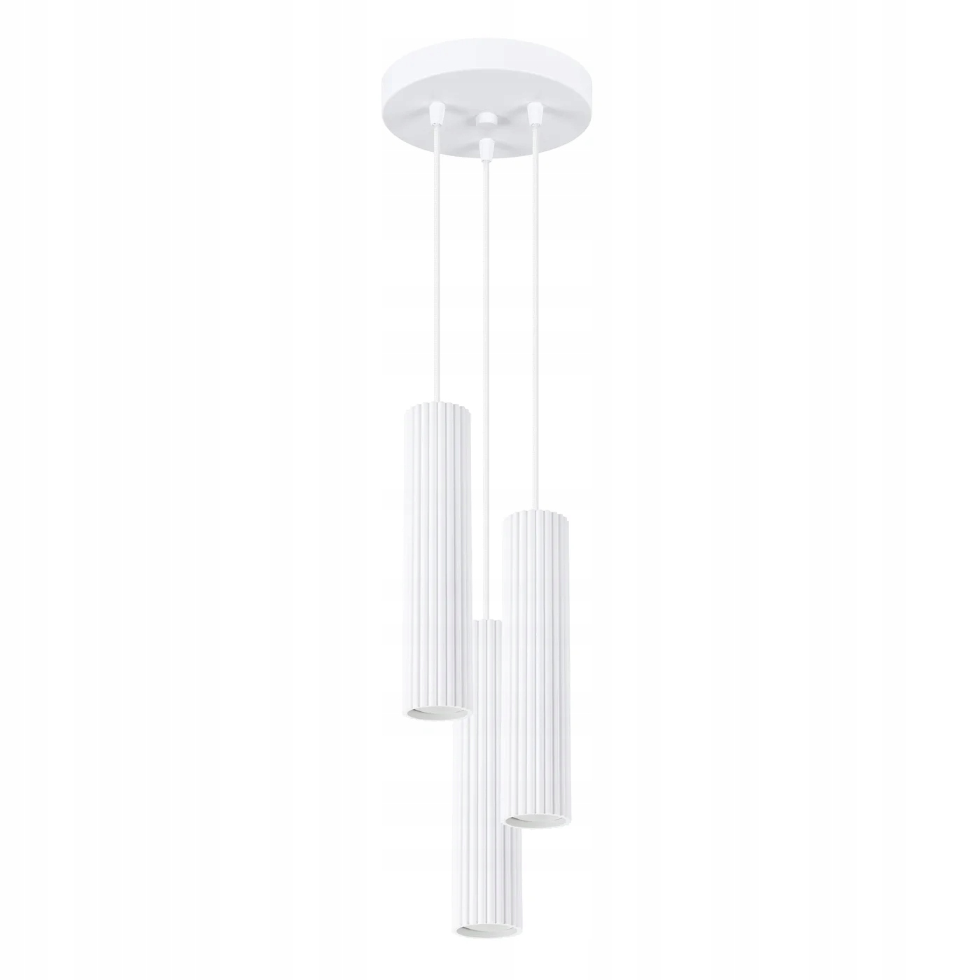 Závesná lampa biela okrúhla 3 vrúbkované tuby 30 cm nad stôl ostrov Sollux