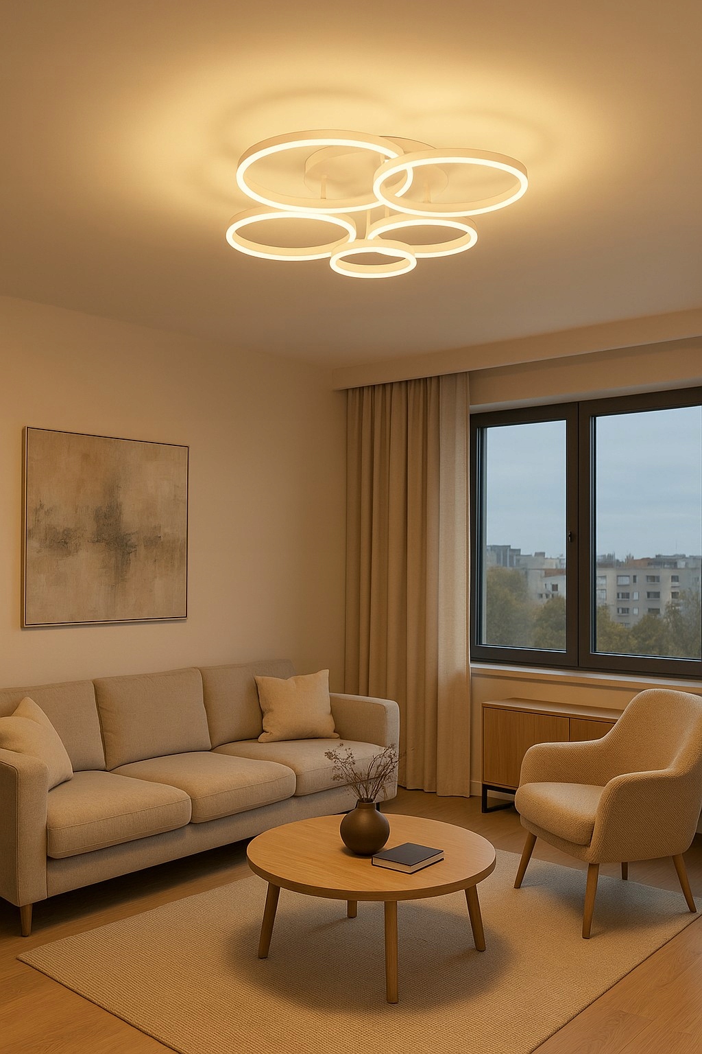 Stropná lampa kruhová päťka Ravelo kašmírová piesková béžová stmievateľná