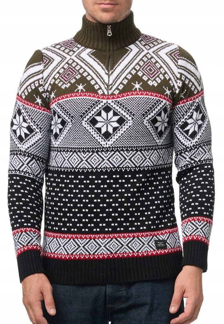 Pánský norský vánoční rozepínací svetr Elegantní Rolák Se Stojáčkem XXL