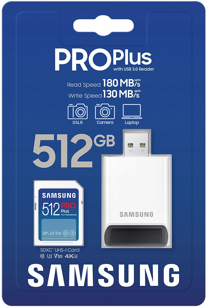 Karta pamięci SAMSUNG MB-SD512SB/WW Full SD PRO Plus 2023 512GB + czytnik B Kod producenta MB-SD512SB/WW