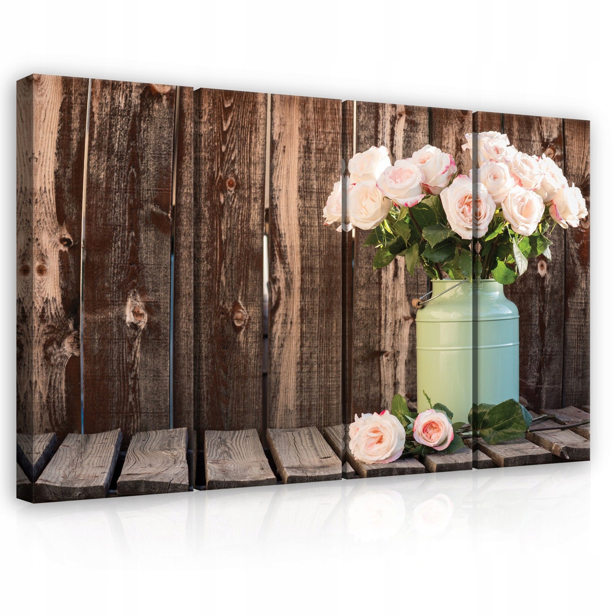 Obraz 120x80 Ruže rustikálny džbán drevo pastely romantika kvety mŕtve