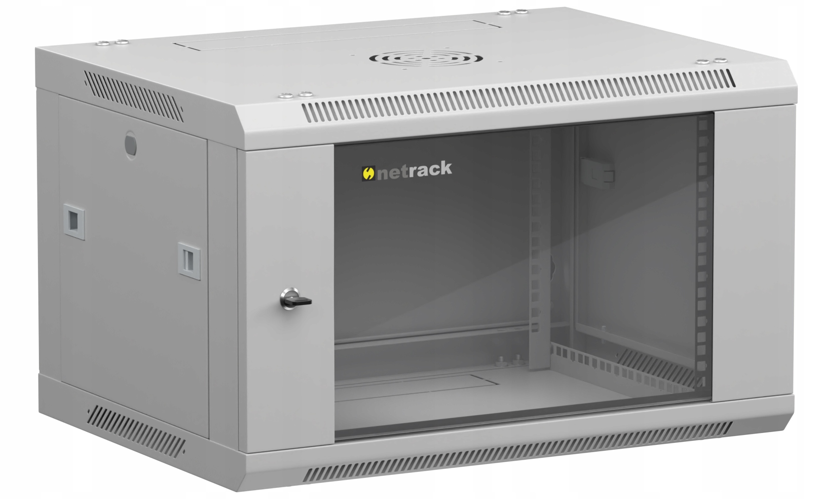 Szafa wisząca Rack 19" 6U, 450mm, Netrack F-Line, szara, drzwi szklane, otw