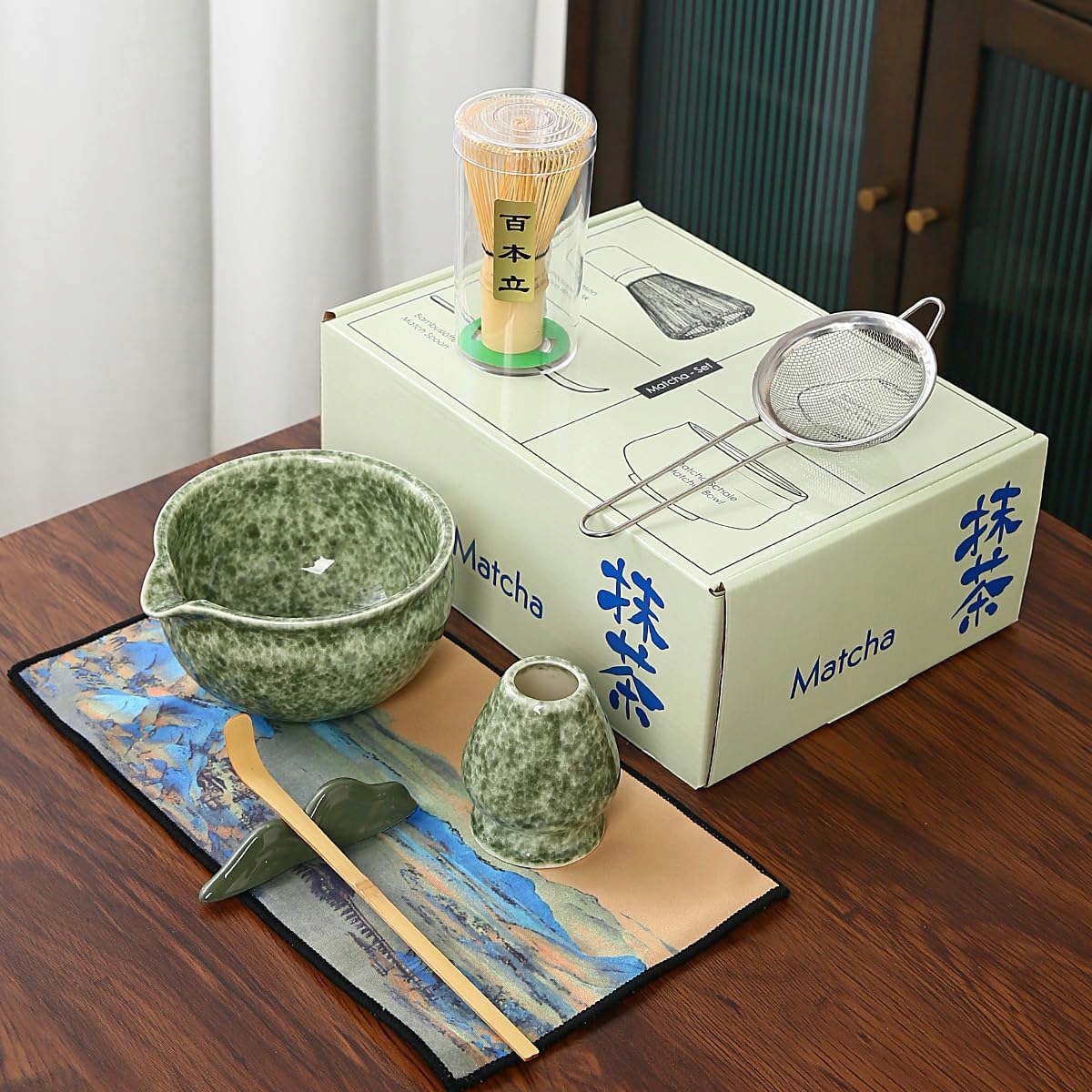 Matcha ruošimo rinkinys 7 vnt. su chasen šluotele ir chashaku šaukšteliu