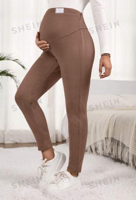 SHEIN LEGGINSY CIĄŻOWE BRĄZOWE DŁUGIE 38 ŁŁD Marka Shein