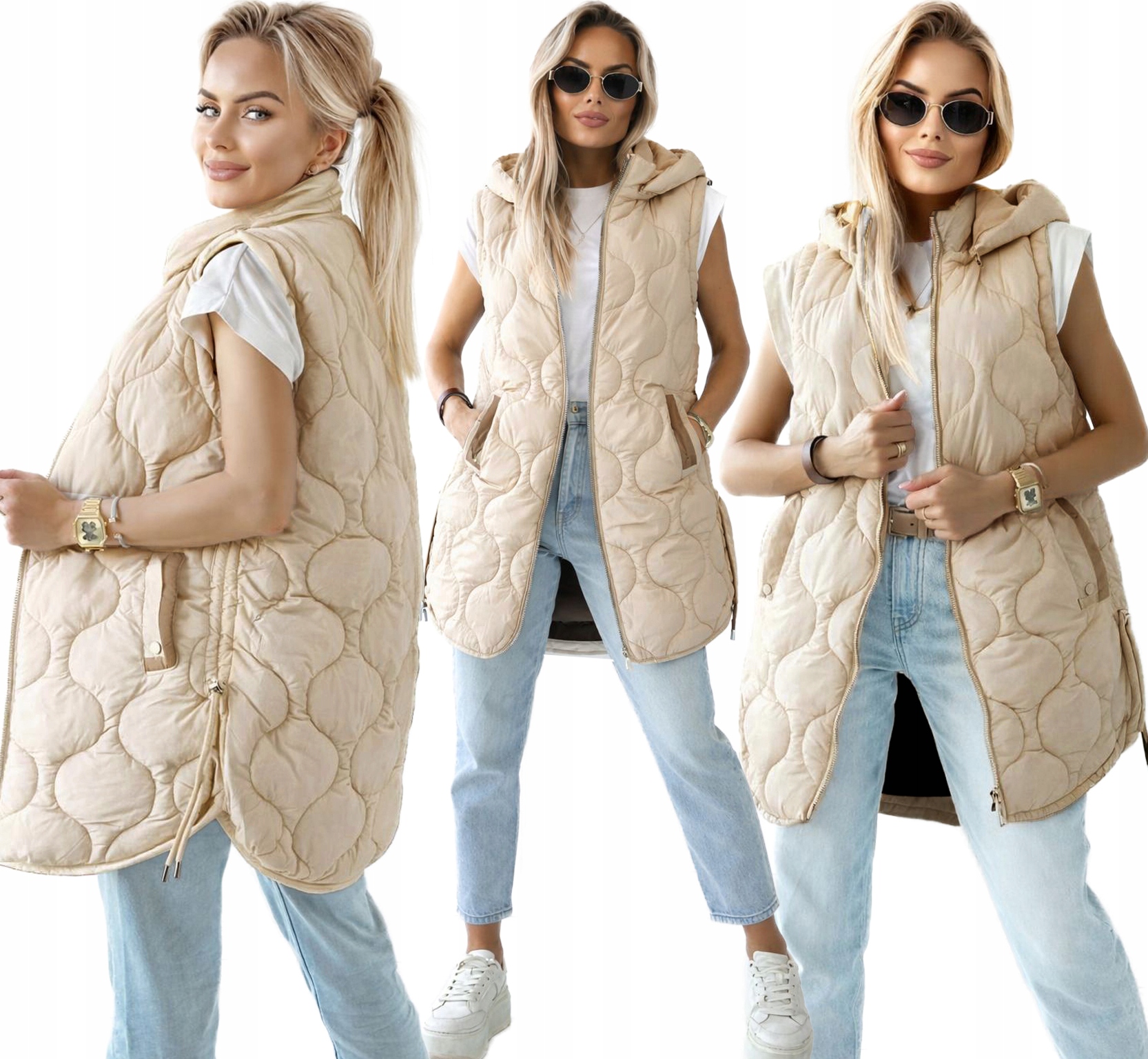 Dámská prošívaná Vesta Zateplovač Vesta s kapucí 44 Ayllen