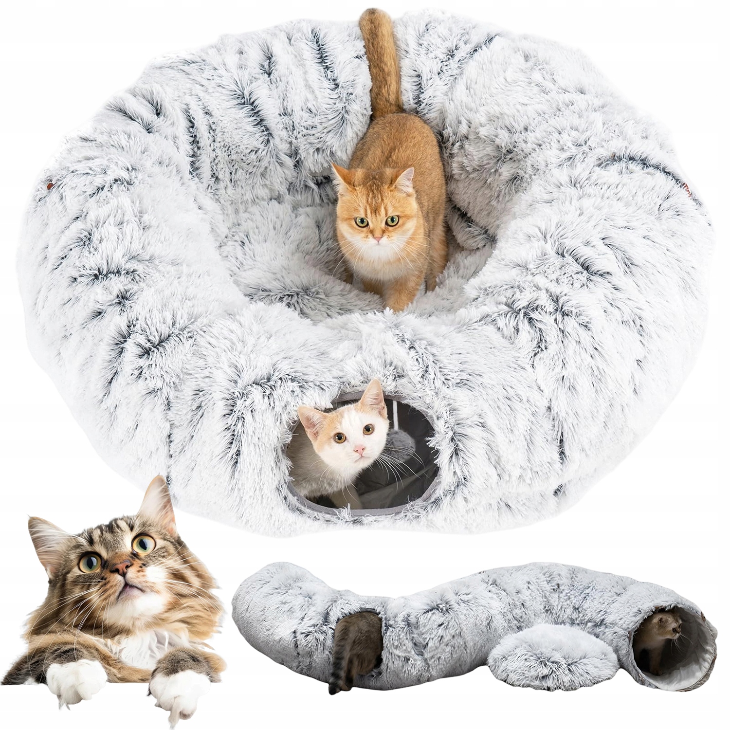 Levně Pelíšek Tunel Pro Kočky Plyšový Donut 4 Vchody Měkký Pro Spaní A Hraní