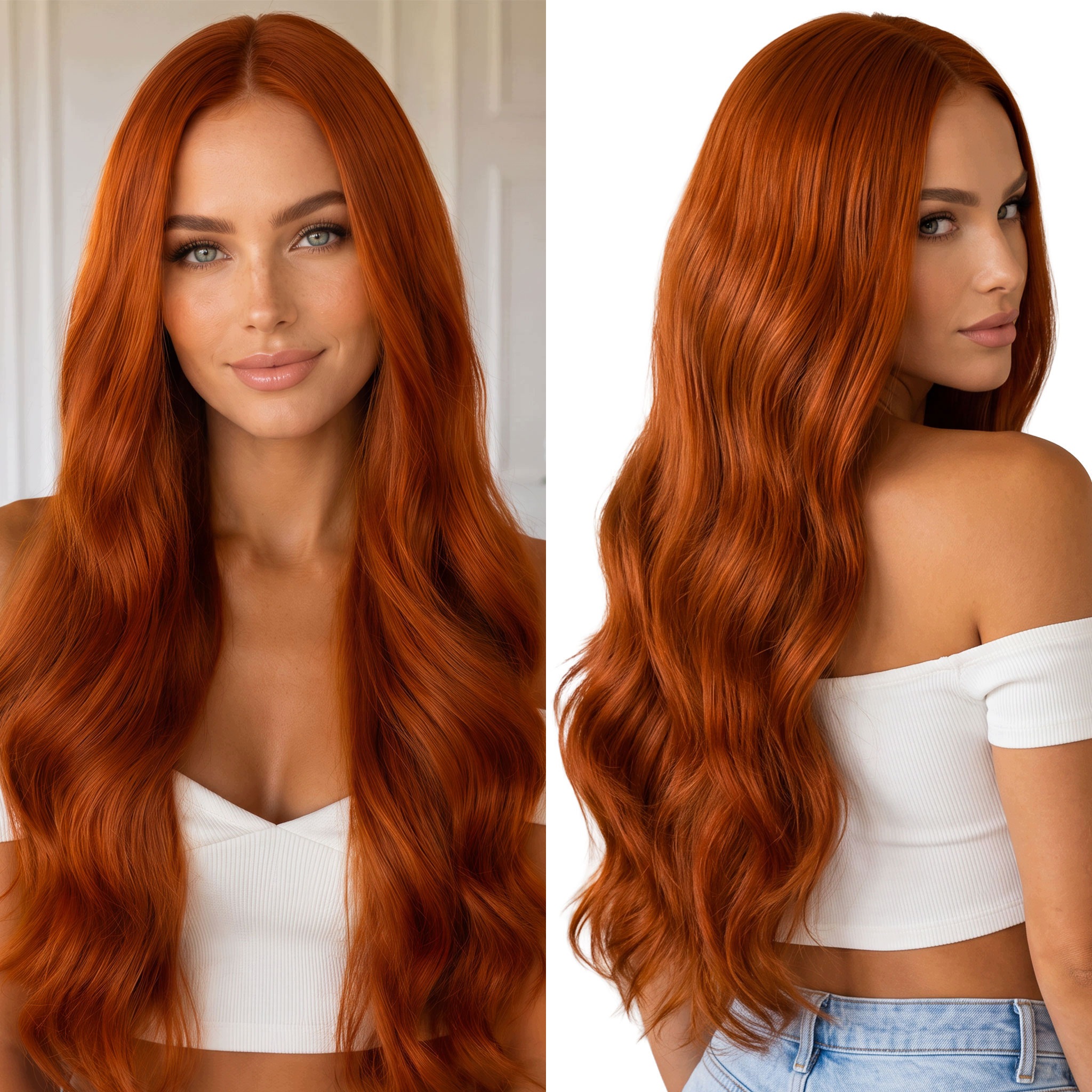 Peruka syntetyczna włosy sztuczne długie fale falowane 70cm Top Lace ruda