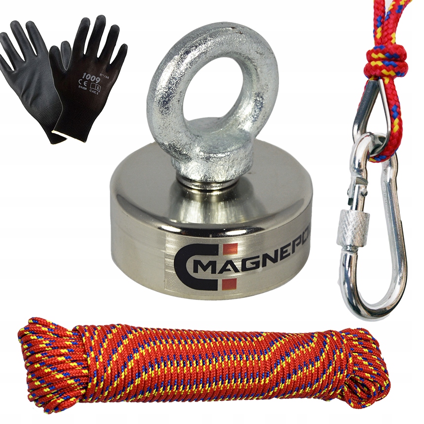 Magnet Neodymový 120 kg N52 držák Lano Silná sada pro hledání