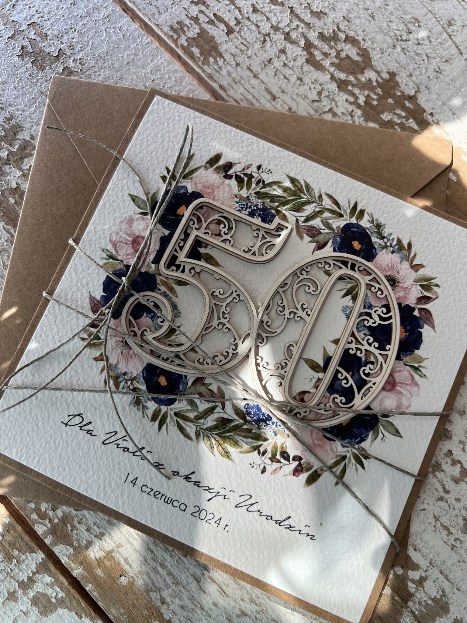 Výjimečná ručně vyráběná kartička k 50. narozeninám, dárek k padesátce